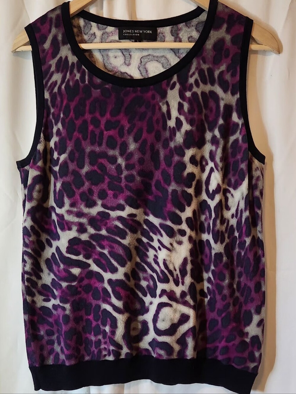 Jones New York Collection Purple Animal Print Knit Large Shirt Vest